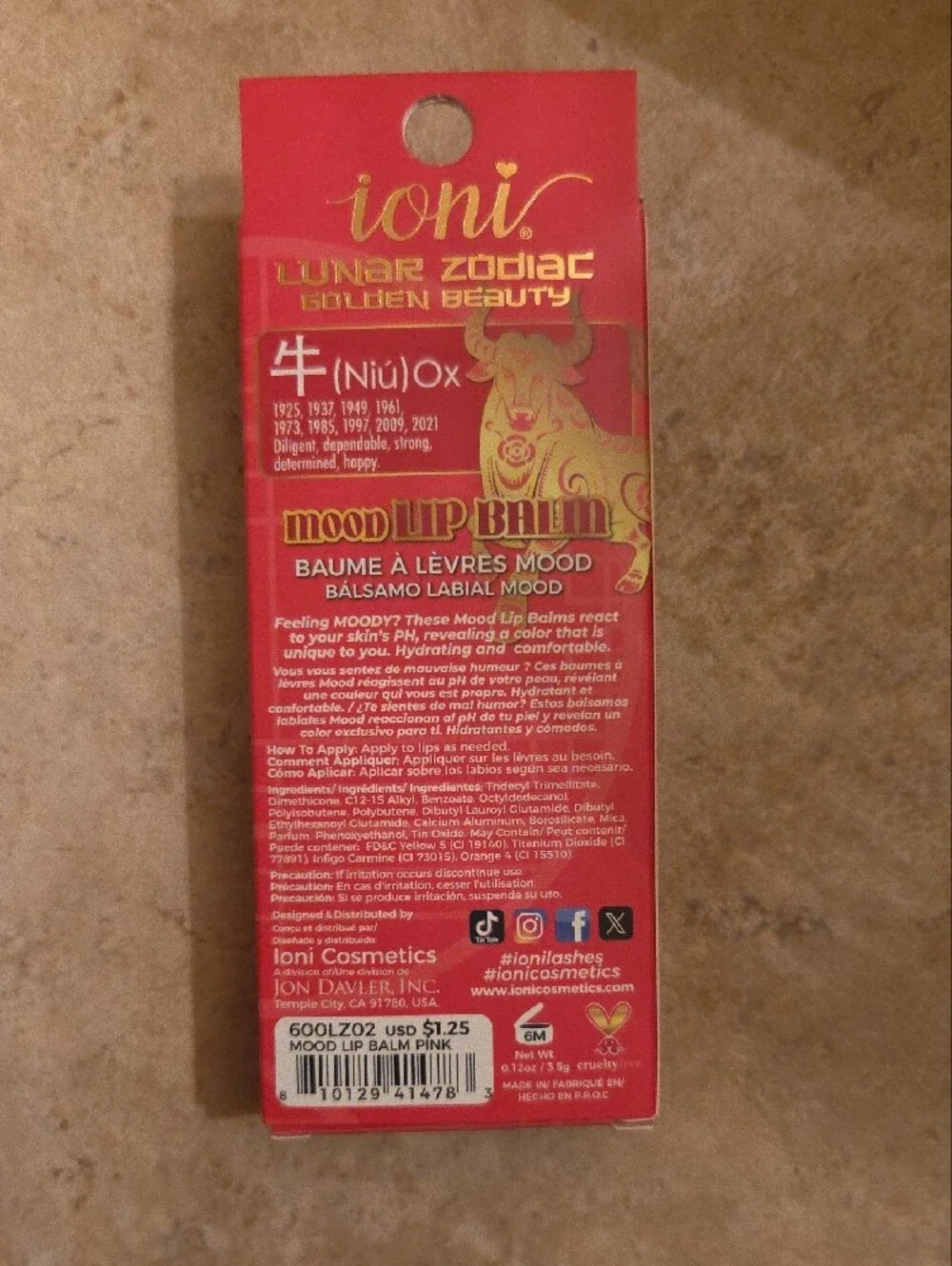 Ioni Mood Lip Balm in Pink - Color-Changing Hydrating Balm